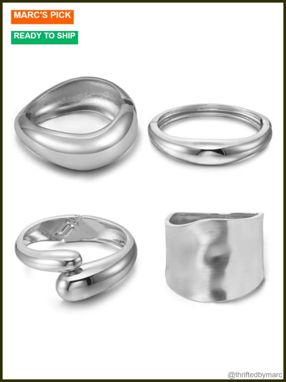 4 Pc Women Chunky Cuff Bracelet Set Hinged Bangle